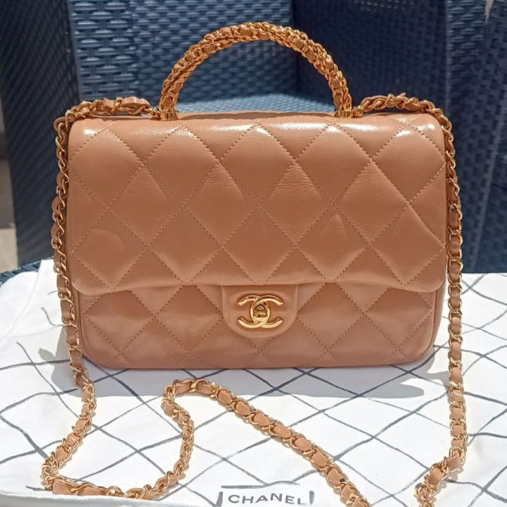 Bolsa Chanel Top Handle camelo