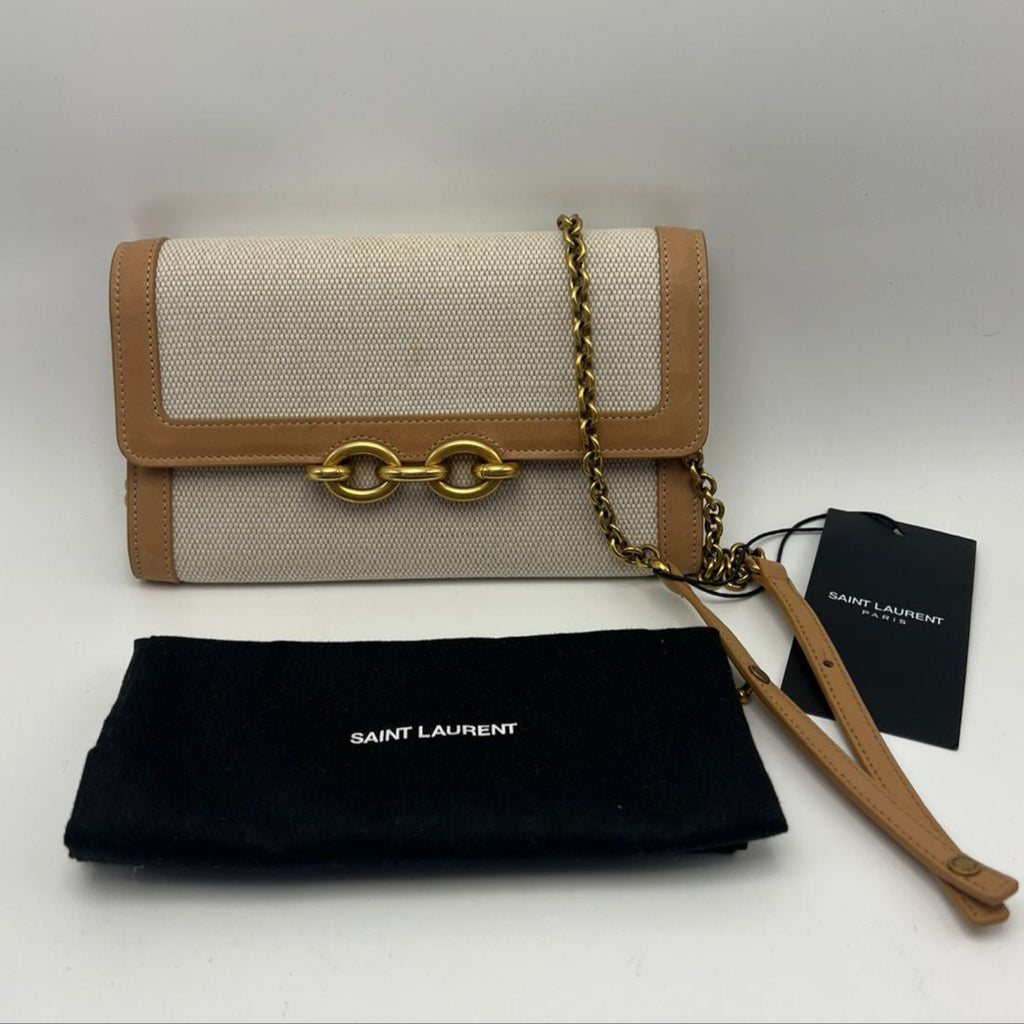 Bolsa YSL Natural Canvas Le Maillon WOC