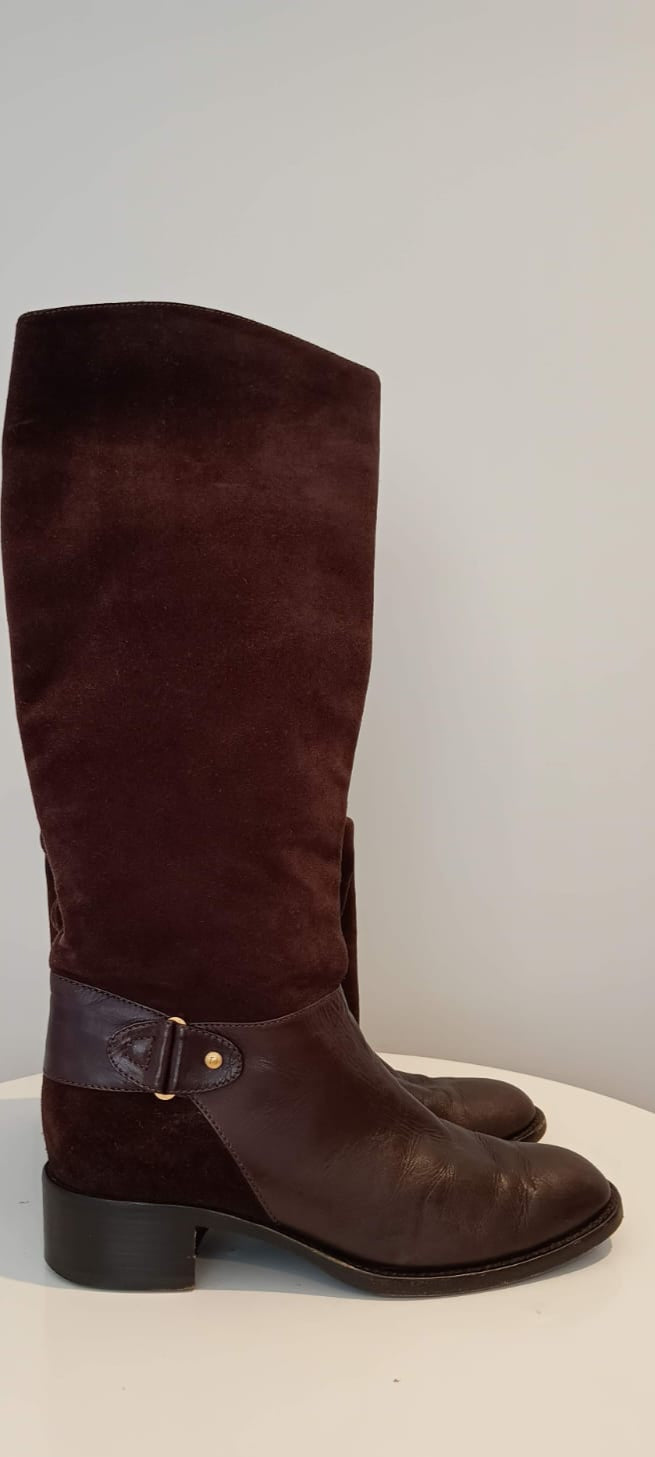 Bota Fendi couro e camurça marrom
