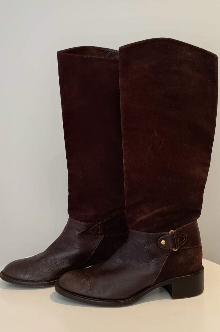 Bota Fendi couro e camurça marrom