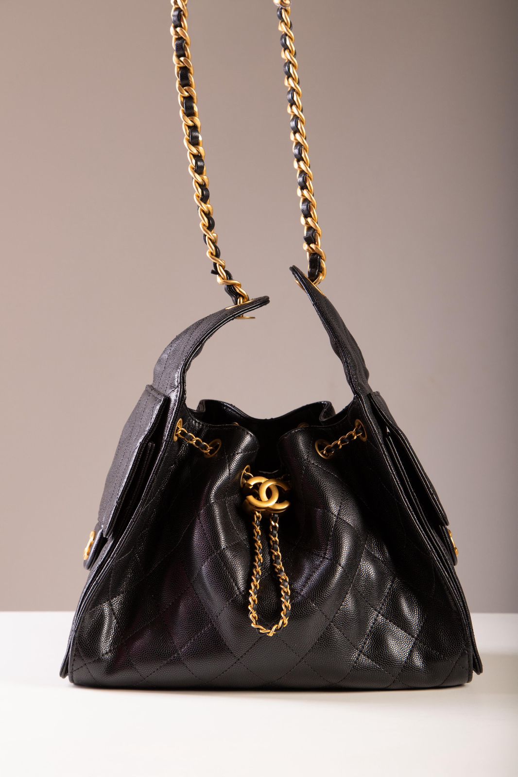 Bolsa Chanel , couro caviar, chip, small, preta