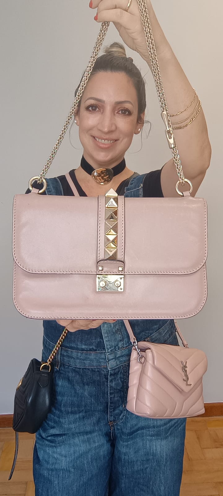 Bolsa Valentino Garavani Glam Lock nude, média