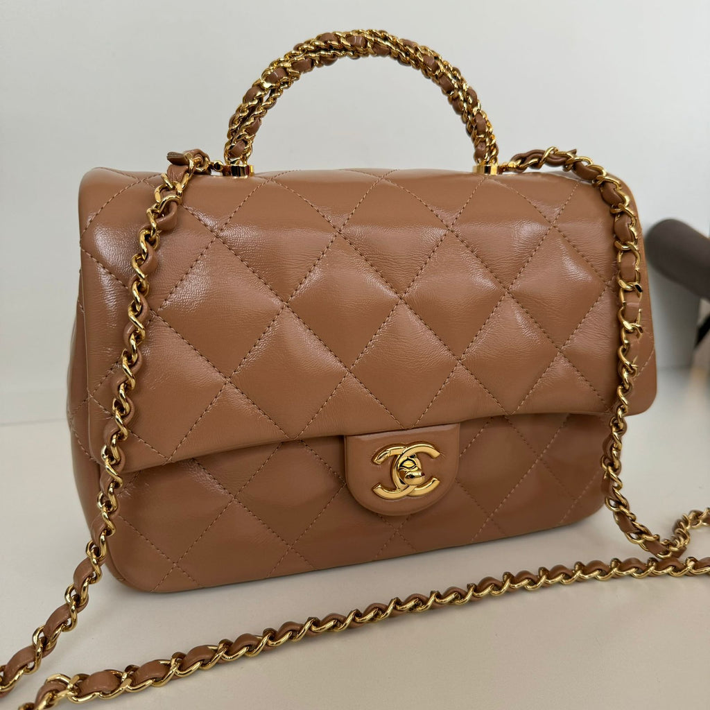 Bolsa Chanel Top Handle camelo